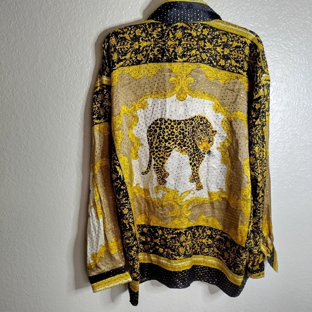 Monzini Collection Silk Metallic Sequence Leopard… - image 7